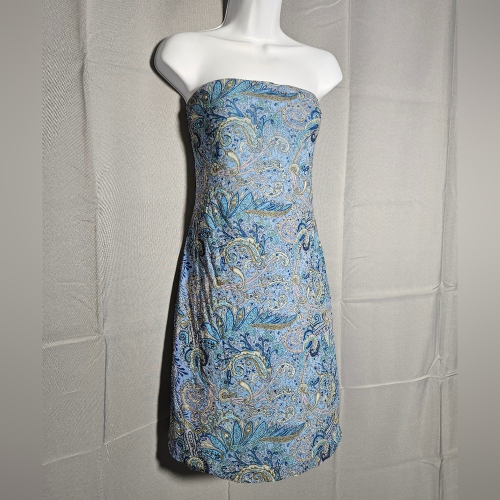 VTG EXPRESS WORLD STRAPLESS PAISLEY Fairy Sheer BLUE Y2K Midi Babydoll SIZE 7/8